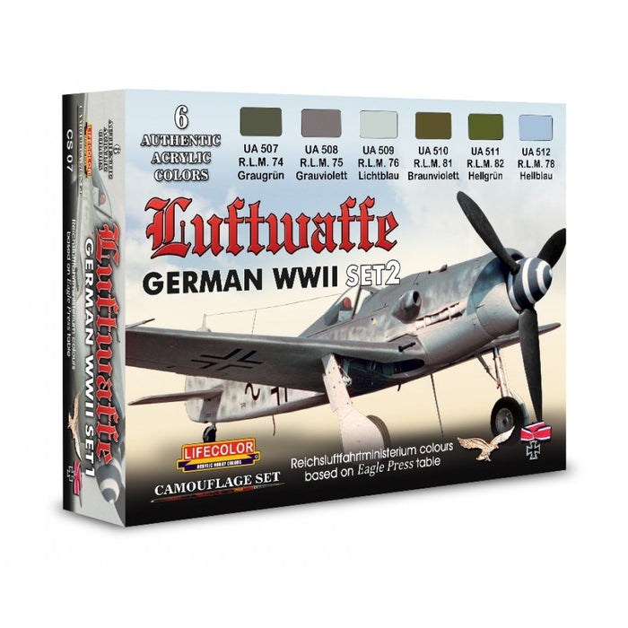 Lifecolor CS07 Luftwaffe German Aircraft WWII Set 2 (6 pk - 22ml)