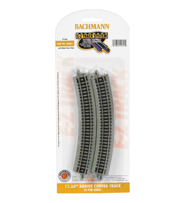 Bachmann USA 44801 [N] 11.25" Radius Curved (6/card) - Nickel/Gray