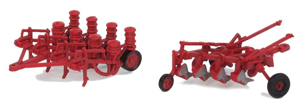 Walthers SceneMaster 949-4162 HO Farm Plow and Planter - Assembled - Red