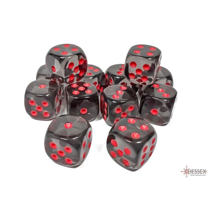 Chessex CHX-23618 Translucent Smoke/red 16mm d6 Dice Block (12 dice)