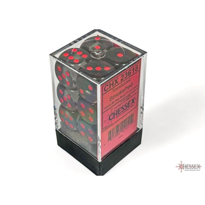 Chessex CHX-23618 Translucent Smoke/red 16mm d6 Dice Block (12 dice)