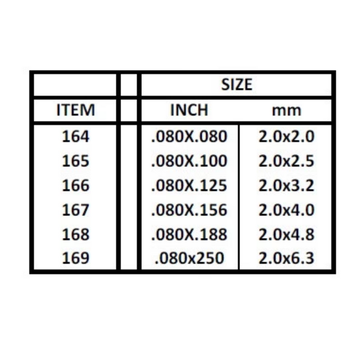 Evergreen 165 Strip 0.080 x 0.100  x 14 in (2.0 x 2.5 x 350 mm)