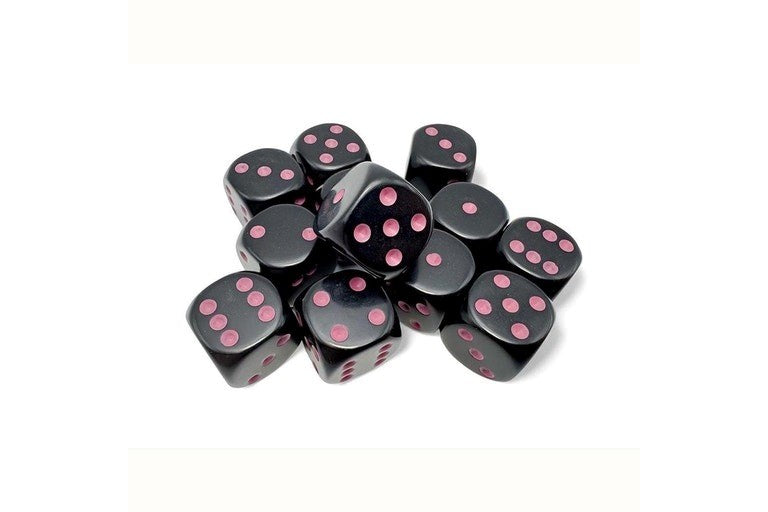 Chessex CHX-25648 Opaque 16mm d6 Black/pink Dice Block (12 dice)
