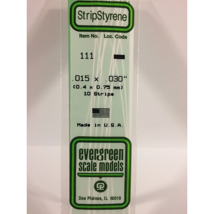 Evergreen 111 Strip 0.015 x 0.030  x 14 in (0.38 x 0.75 x 350 mm)