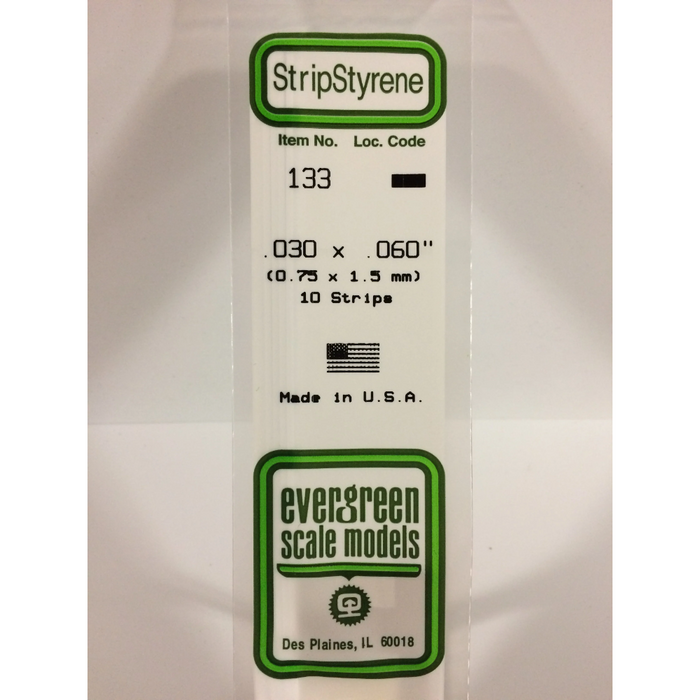 Evergreen 133 Strip 0.030 x 0.060  x 14 in (0.75 x 1.5 x 350 mm)