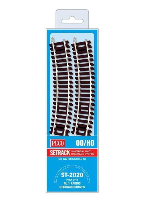 Peco ST-2020 OO Setrack Standard Curve, 1st Radius Pack (Code100) Pack of 8