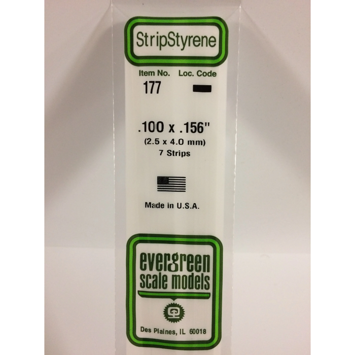Evergreen 177 Strip 0.100 x 0.156  x 14 in (2.5 x 4.0 x 350 mm)