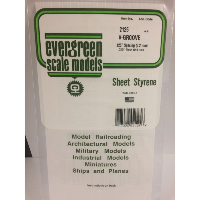Evergreen 2125 V-Groove Siding White (0.02in) 0.5 x 150 x 300 mm