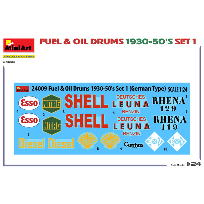MiniArt 24009 1:35 Fuel & Oil Drums 1930-50's Set 1 (German Type)