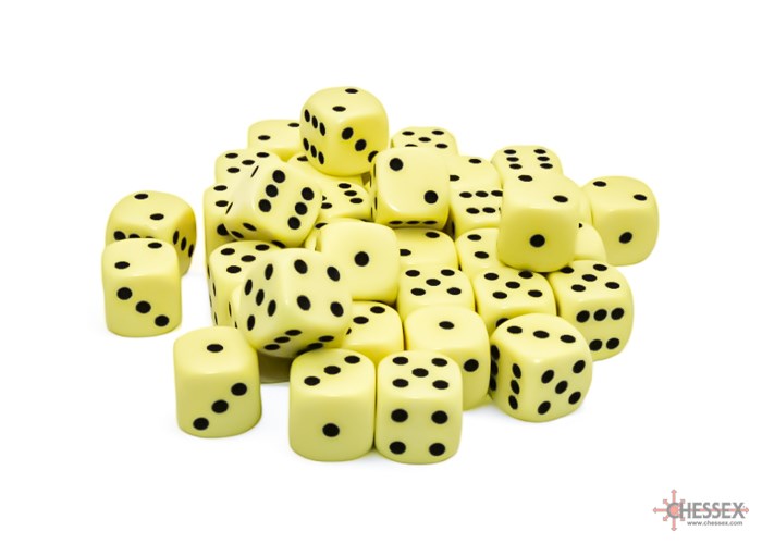 Chessex CHX-25862Opaque 12mm d6 Pastel Yellow/black Dice Block (36 dice)