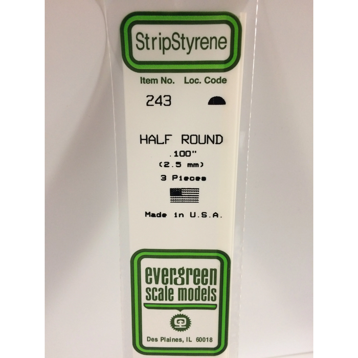 Evergreen 243 Half Round 0.100  x 14 in (2.5 x 350 mm)