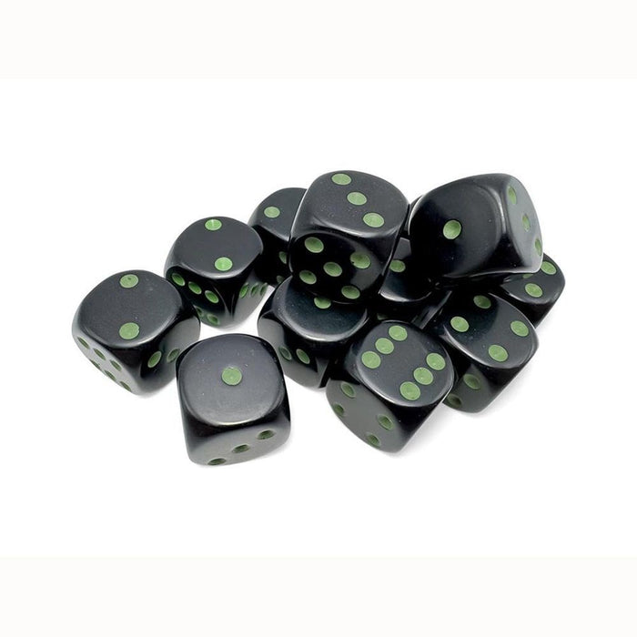 Chessex CHX-25658 Opaque 16mm d6 Black/green Dice Block (12 dice)