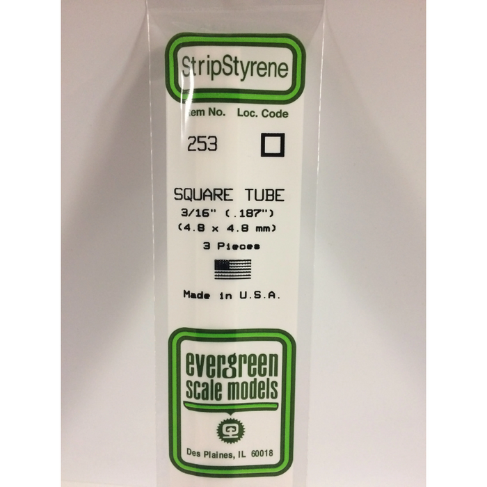 Evergreen 253 Square Tubing 0.188 Sq.  x 14 in (4.8 x 350 mm)