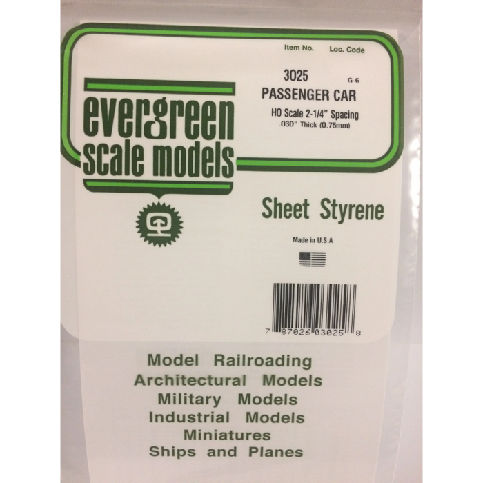 Evergreen 3025 Passenger Car Siding White (0.030in) 0.75 x 150 x 300 mm