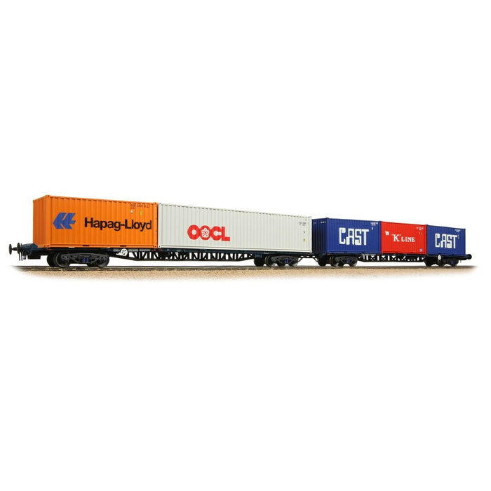 Bachmann Branchline [OO] 38-627A BR FGA Outer Flats 2-Pack in BR Blue (TOPS), 5 x 20/40ft ISO Containers