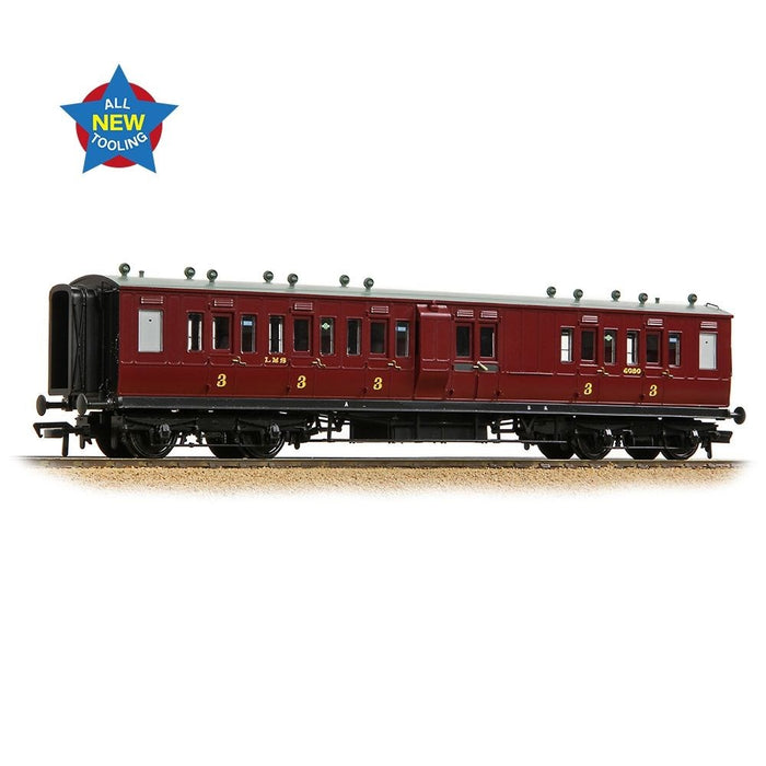 Bachmann Branchline [OO] 39-883 LNWR 50ft Arc Roof Brake Third Corridor in LMS Crimson Lake