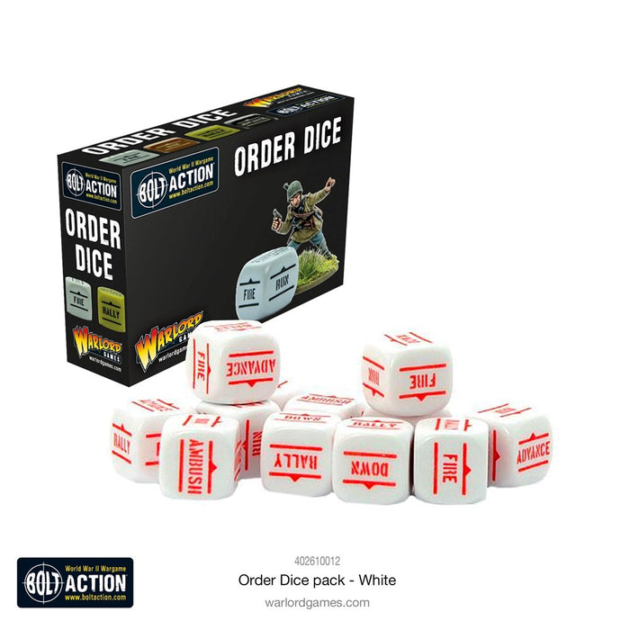 Bolt Action Orders Dice - White
