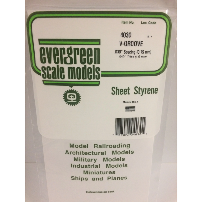 Evergreen 4030 V-Groove Siding White (0.040in) 1.0 x 150 x 300 mm