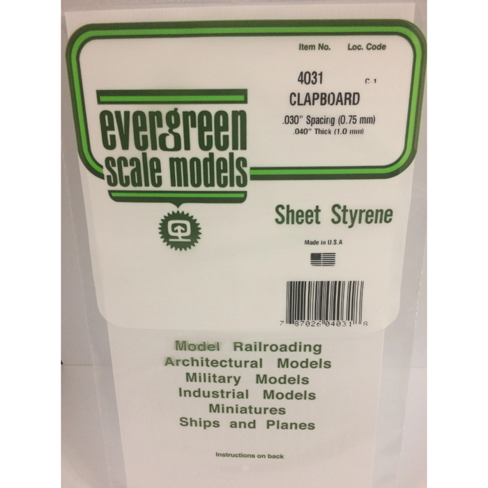 Evergreen 4031 Clapboard Siding White (0.040in) 1.0 x 150 x 300 mm