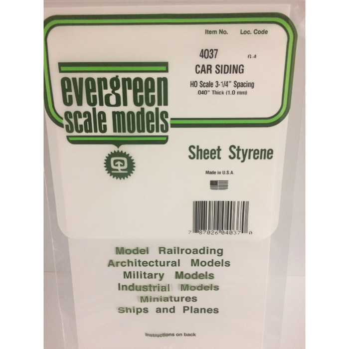 Evergreen 4037 Freight Car Siding White (0.040in) 1.0 x 150 x 300 mm