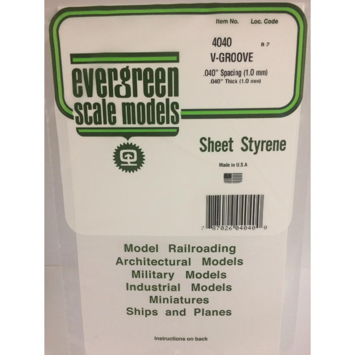 Evergreen 4040 V-Groove Siding White (0.040in) 1.0 x 150 x 300 mm