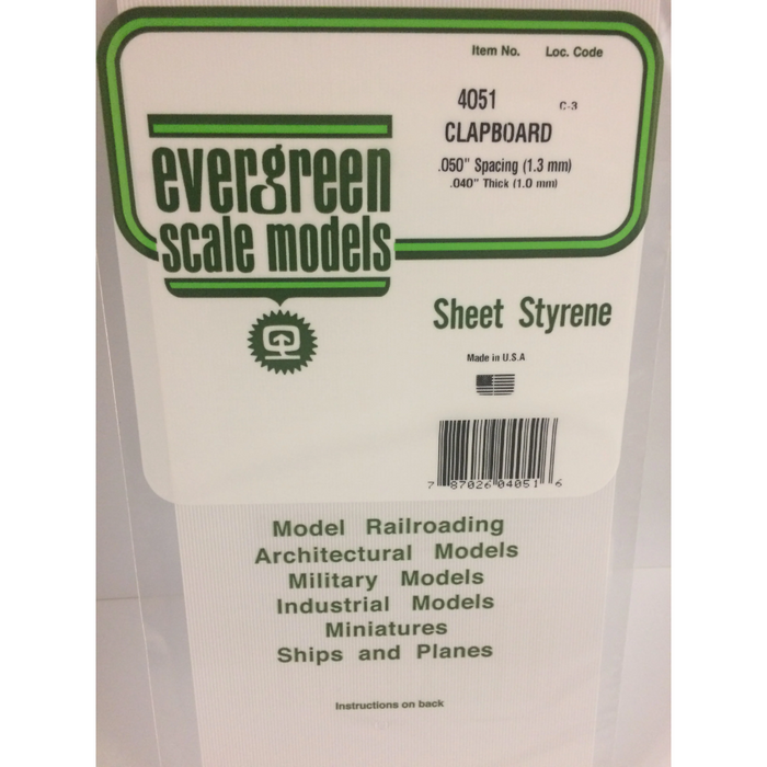 Evergreen 4051 Clapboard Siding White (0.040in) 1.0 x 150 x 300 mm