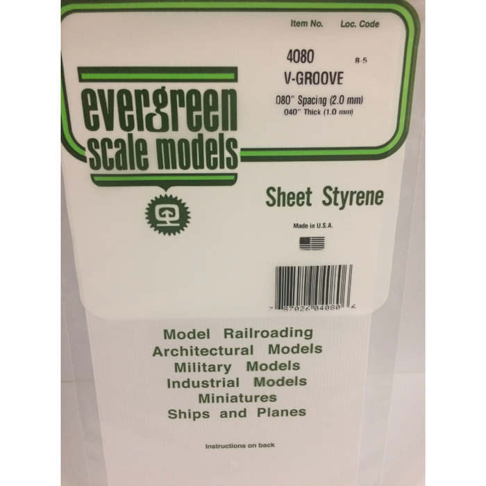 Evergreen 4080 V-Groove Siding White (0.040in) 1.0 x 150 x 300 mm