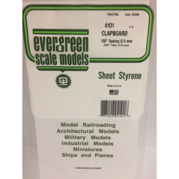 Evergreen 4101 Clapboard Siding White (0.040in) 1.0 x 150 x 300 mm