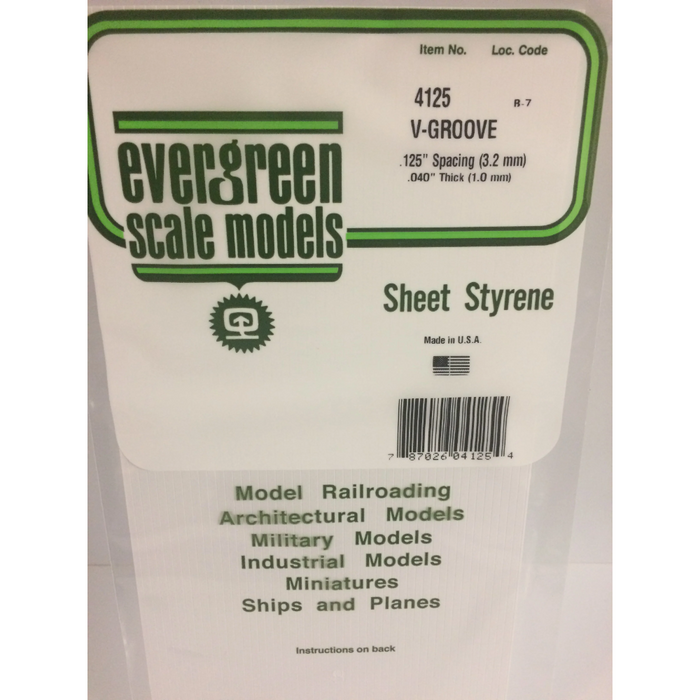 Evergreen 4125 V-Groove Siding White (0.040in) 1.0 x 150 x 300 mm