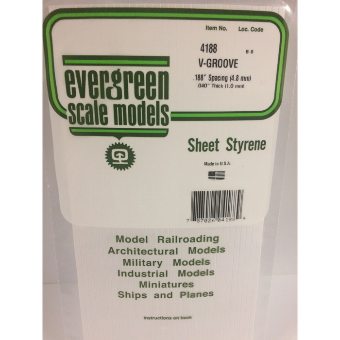 Evergreen 4188 V-Groove Siding White (0.040in) 1.0 x 150 x 300 mm