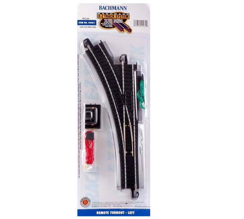 Bachmann USA 44461 [HO] E-Z Track Remote Turnout - Left (1/card) - Steel/Black