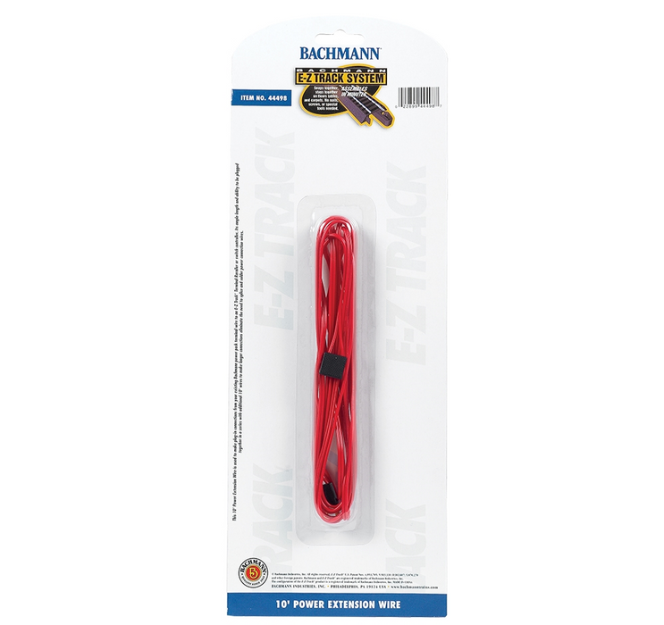 Bachmann USA 44498 [HO] E-Z Track Plug-In 10' Power Extension Wire - Red (1/Card)