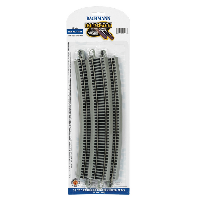 Bachmann USA 44504 [HO] E-Z Track 33.25" Radius 18 Degree Curved (5/card) - Nickel/Gray