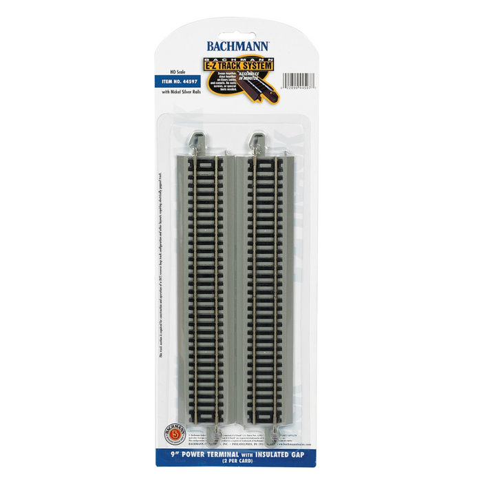 Bachmann USA 44597 [HO] E-Z Track 9" Power Terminal with Insulated Gap (2/card) - Nickel/Gray