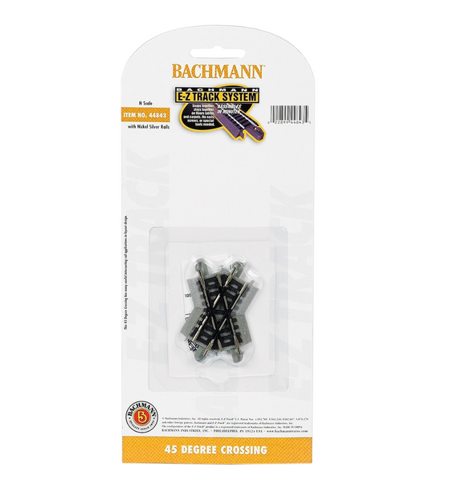 Bachmann USA 44843 [N] E-Z Track 45 Degree Crossing (1/card) - Nickel/Gray