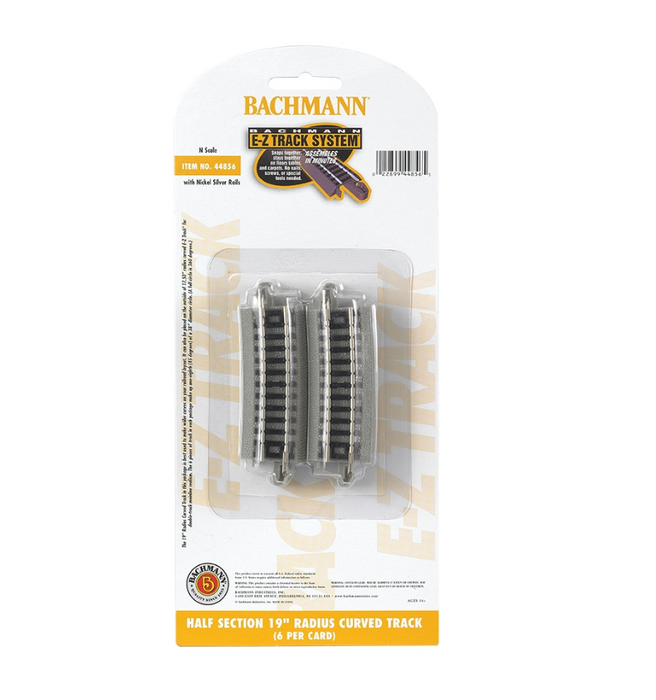 Bachmann USA 44856 [N] Half Section 19" Radius Curved (6/Card) - Nickel/Gray