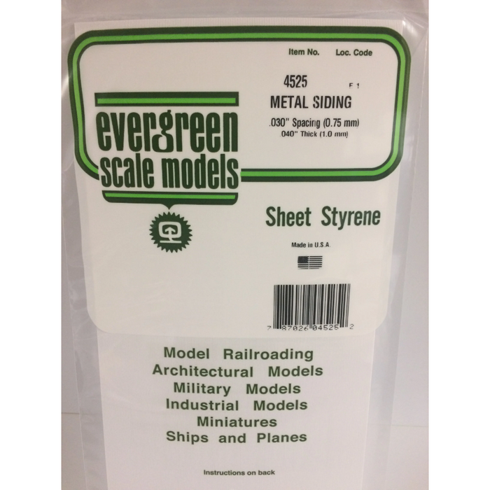 Evergreen 4525 Corrugated Metal Siding White (0.030in) 0.75 x 150 x 300 mm