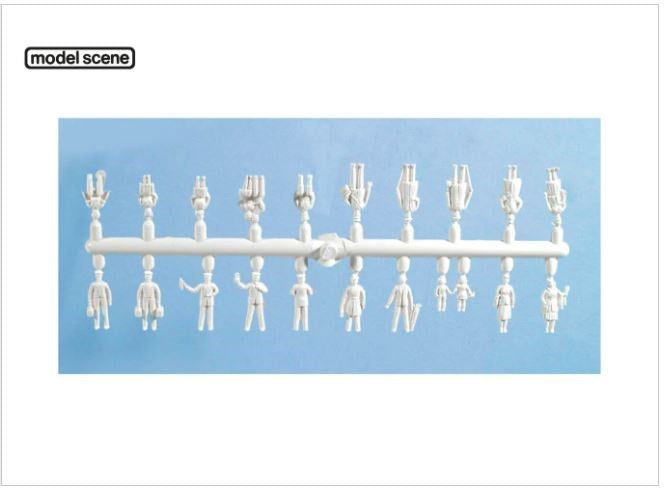 Modelscene 5200 OO Unpainted Figures - Standing & Seated Passengers, Station Staff (20pcs)
