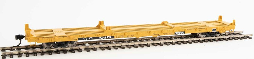 Walthers Mainline 910-5383 HO 60' Pullman-Standard Flatcr - Trailer-Train VTTX #92276 (20' & 40' Container Loading; yellow, black, white)
