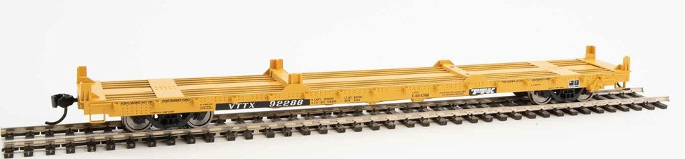 Walthers Mainline 910-5384 HO 60' Pullman-Standard Flatcar - TTX VTTX #92288 (20' & 40' Container Loading; yellow, black, white)