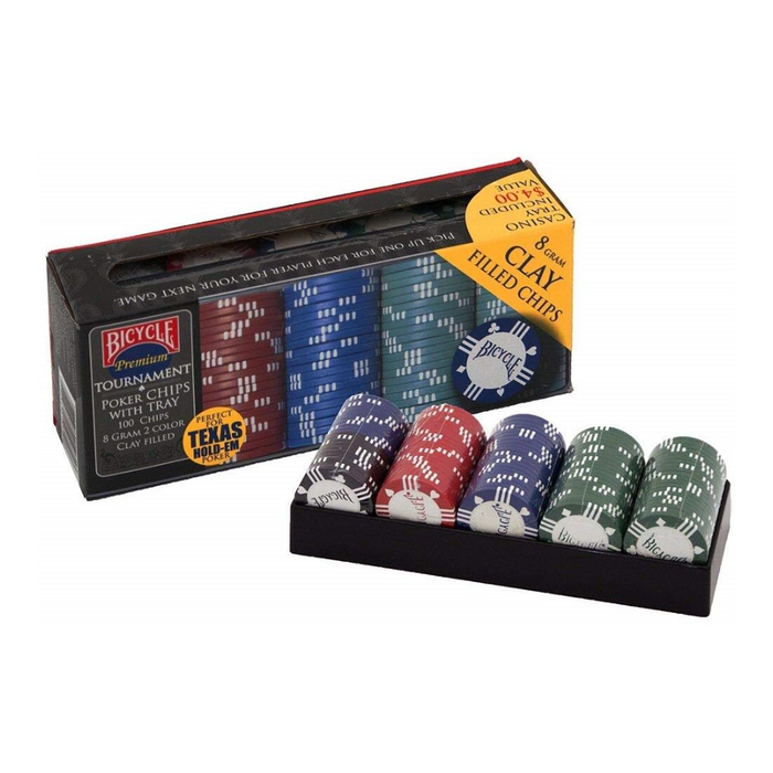 Bicycle 8 Gram Clay Poker Chip Set 100 Count with Casino Tray