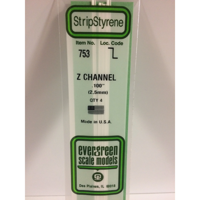 Evergreen 753 Z Channels 0.100  x 14 in (2.5 x 350 mm)