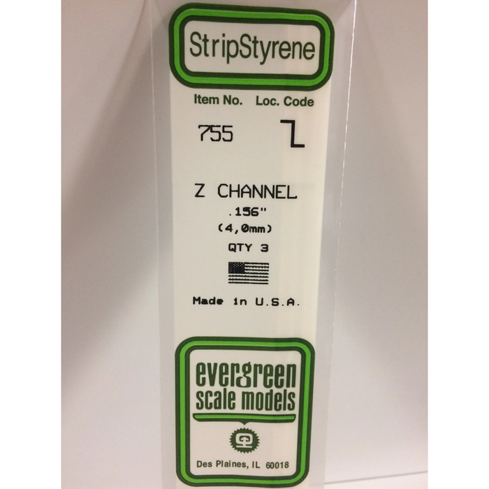 Evergreen 755 Z Channels 0.156  x 14 in (4.0 x 350 mm)