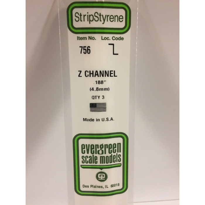Evergreen 756 Z Channels 0.188  x 14 in (4.8 x 350 mm)
