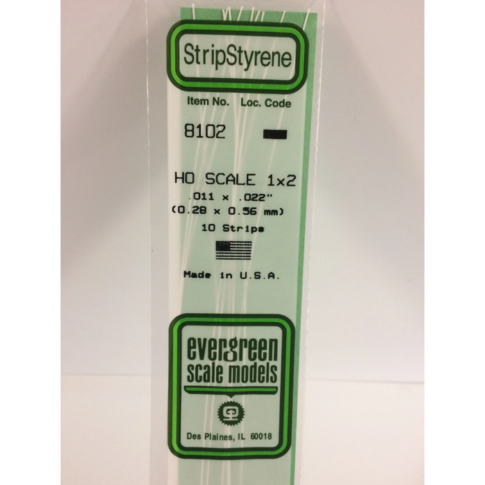 Evergreen 8102 HO Scale Strips 1 x 2 0.3 x 0.6 x 350 mm (0.011 x 0.022 x 14 in)