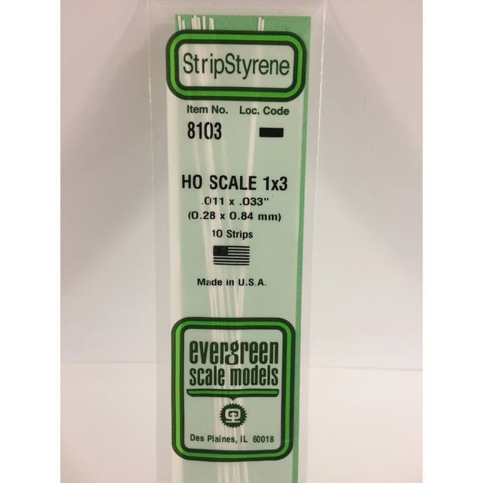 Evergreen 8103 HO Scale Strips 1 x 3 0.3 x 0.8 x 350 mm (0.011 x 0.033 x 14 in)