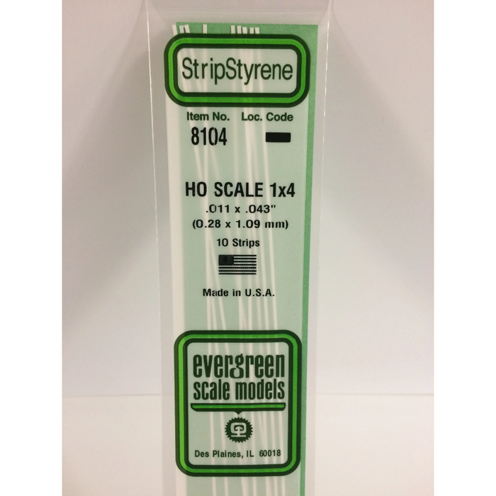 Evergreen 8104 HO Scale Strips 1 x 4 0.3 x 1.1 x 350 mm (0.011 x 0.043 x 14 in)