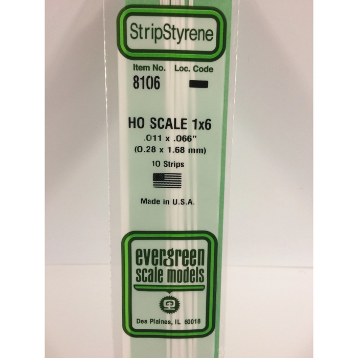 Evergreen 8106 HO Scale Strips 1 x 6 0.3 x 1.7 x 350 mm (0.011 x 0.066 x 14 in)