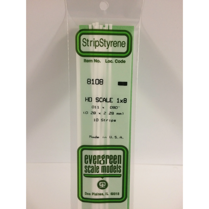 Evergreen 8108 HO Scale Strips 1 x 8 0.3 x 2.3 x 350 mm (0.011 x 0.090 x 14 in)