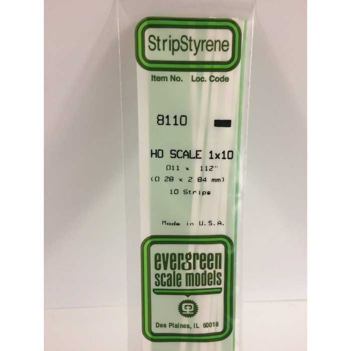 Evergreen 8110 HO Scale Strips 1 x 10 0.3 x 2.8 x 350 mm (0.011 x 0.112 x 14 in)